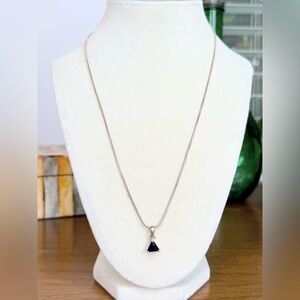 Sterling Silver Triangle Pendant Necklace Dark Blue Stone Minimalist